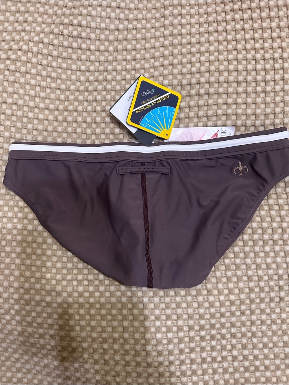 NWT Marcuse Maximo Brown Swim Brief with White Trim - Picture 3 of 3
